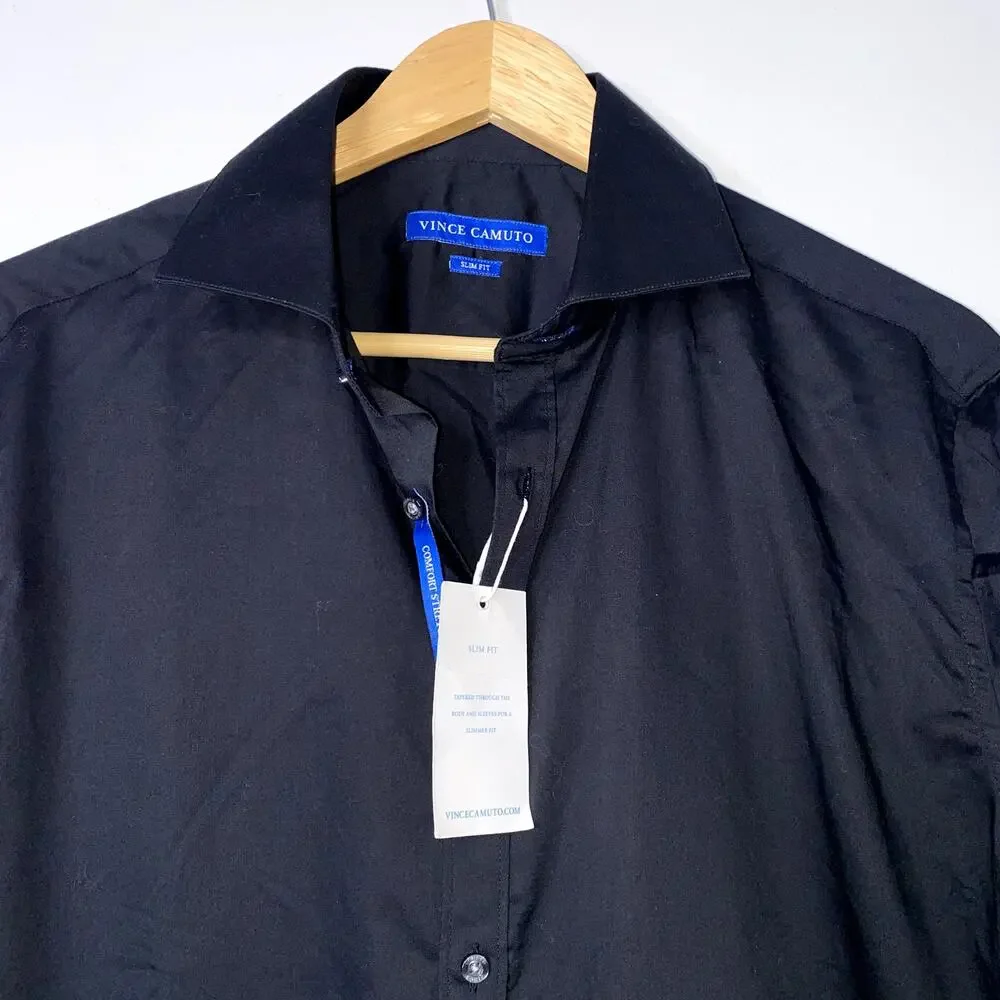 Vince Camuto Dress Shirt Mens 16 Black Slim Fit NEW WITH TAG !
